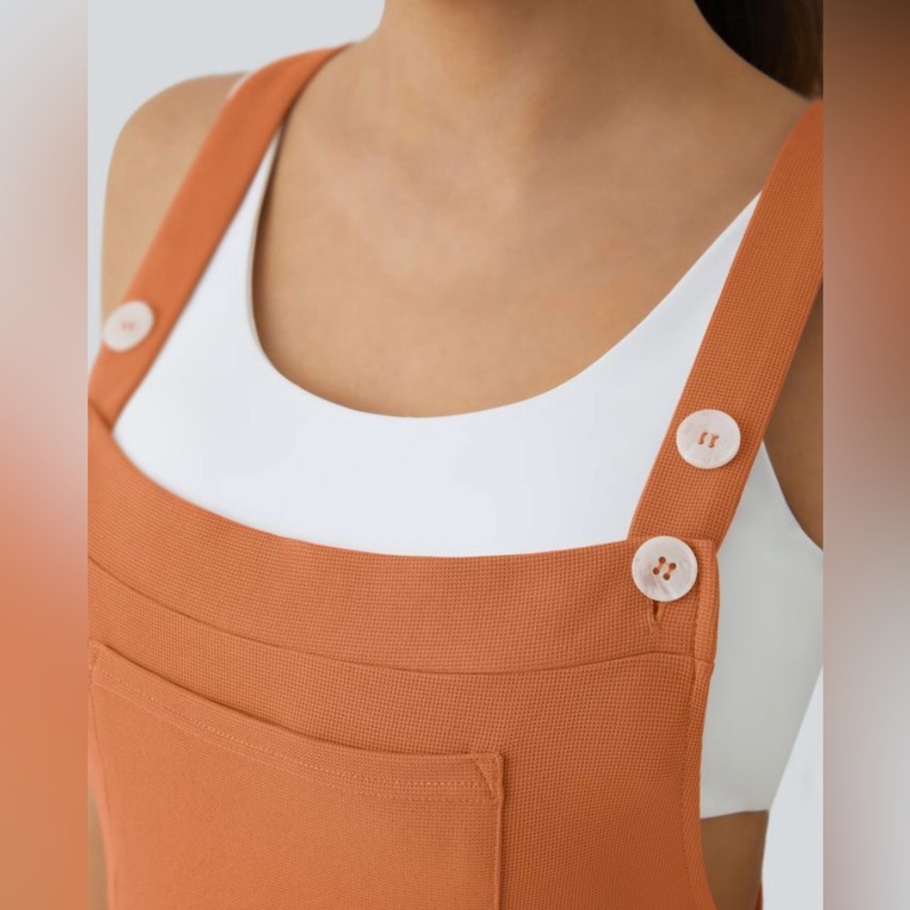 Halara Overalls Orange Cuffed Waffle Knit Jumpsuit Women's S , M - Picture 8 of 10